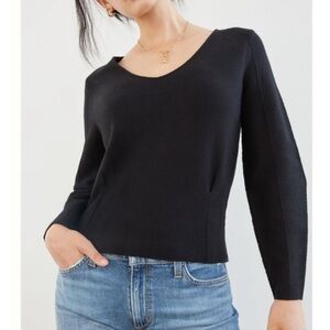Anthropologie Maeve Black Lupita V-Neck Long Sleeve Pullover Sweater Basics